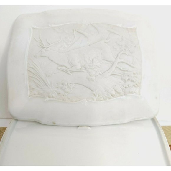 Vintage Rare Glossy Ceramic Art Trinket Box w/ Leaping Deer on Top Cover - 6x5" - Picture 3 of 12